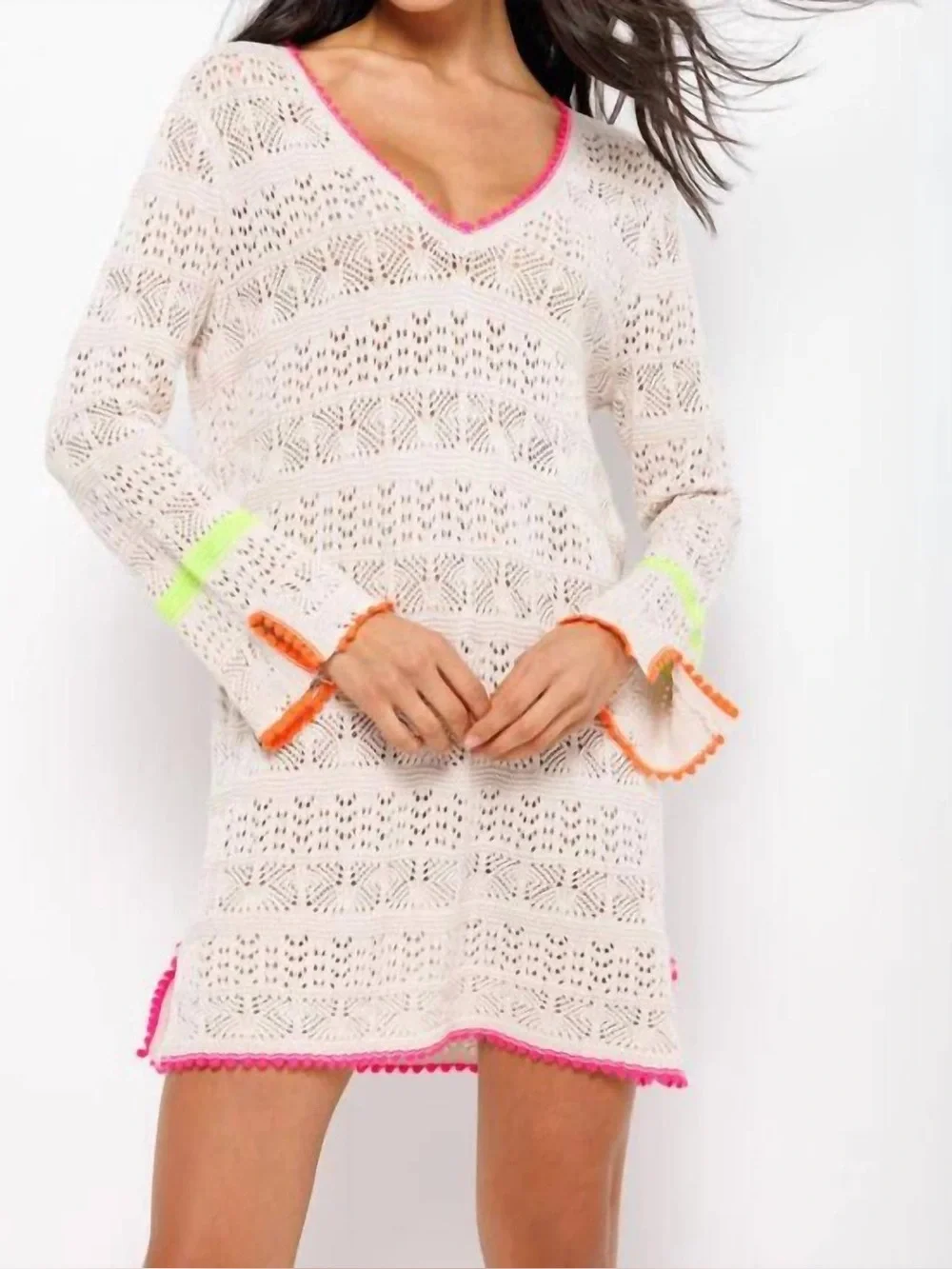 Lisa Todd Beach Please Knit Tunic In Linen w Neon Sz Small